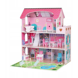 Domek dla lalek drewniany z ogródkiem mebelki 70cm