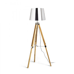 ALVIS/ILUSION lampa stojaca drewniana bambus folia chromowana LED