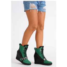 Sznurowane zielono czarne trampki sneakersy koturnie wielokolorowe