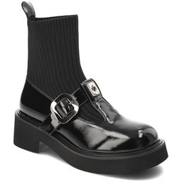 Czarne Botki S.Barski Wsuwane Skarpetkowe Obuwie Damskie