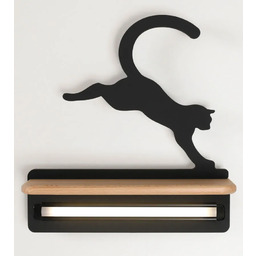 Lumes Czarny kinkiet dziecięcy kot z półką -