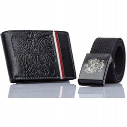 Pasek Parciany Wojskowy Męski Zestaw Skórzany Portfel Zestaw