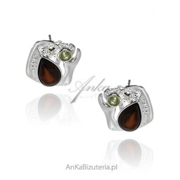 ankabizuteria.pl Kolczyki srebrne i wiśniowym bursztynem i oliwinem