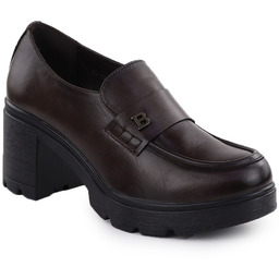 Półbuty mokasyny damskie na klocku brązowe Potocki SZ12700