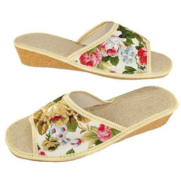 Kapcie Damskie Len Wysoki Obcas Korek 1991 [Rozmiar: