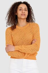 GUESS Pomarańczowy damski sweterek dzianinowy w monogram guess