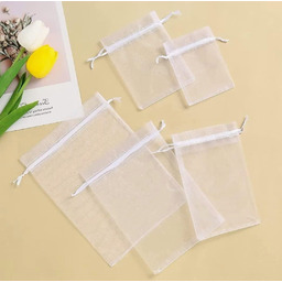 WORECZKI ORGANZA 60 SZTUK 13X18CM BIAŁE PREZENTOWE ŚCIĄGACZ