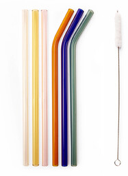 Zestaw szklane słomki ze szczotką Kikkerland Colorful Reusable