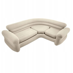 Beżowa Dmuchana Kanapa Narożna Sofa Czteroosobowa 257x203x76 cm
