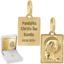 Złoty medalik próba 585 Matka Boska Chrzest Komunia