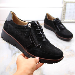 Skórzane półbuty damskie na koturnie czarne Filippo DP4912