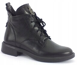 Botki Trzewiki Nessi 62819/2 Czarne Skóra Naturalna Płaski