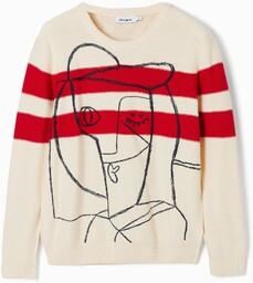 Sweter w paski z wzorem.