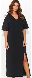 Sukienka maxi oversize z rozcięciem czarna NU466, Kolor
