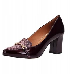 Czółenka Prestige 2110/OBL bordo skóra lakierowana słupek