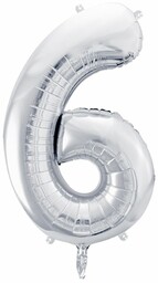 Balon foliowy metalizowany Cyfra ''6'' w kolorze srebrnym