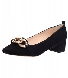 Prestige 2109/OBL czarne czółenka damskie klocek skóra zamszowa