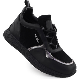 Skórzane półbuty damskie ocieplane na platformie czarne Filippo