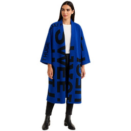 Płaszcz Narzutka Damski z Printem Włoski Chabrowy