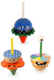 Drewniany bączek Kikkerland KIDOKI Dizzy Monster Spinning Top