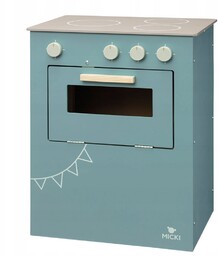 Niebieska drewniana kuchenka dla dzieci, kuchnia piekarnik gotowanie,
