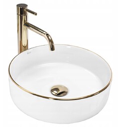 REA-U6758 Sami White Gold Edge Umywalka nablatowa