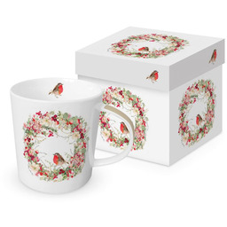 DUŻY KUBEK PORCELANOWY Rudzik i wianek -