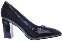 Lakierowane czarne czółenka na słupku