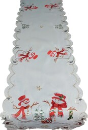 Bieżnik świąteczny prostokątny z haftem w bałwany OS-304-B