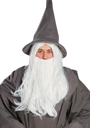 PERUKA DŁUGIE SIWE BIAŁE WŁOSY + BRODA GANDALF