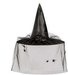 Kapelusz czarownicy czarny z woalką na Halloween -