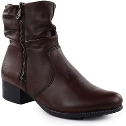 Skórzane botki damskie na obcasie brązowe Rieker 78656-27