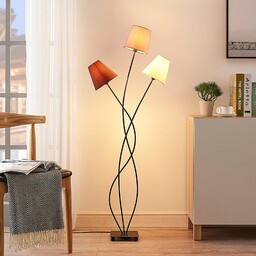 Lampa Podłogowa Lindby, Melis, szary, salon, tkanina tekstylia,