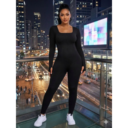 SHEIN CZARNY PRĄŻKOWANY KOMBINEZON DŁUGI RĘKAW PLUS SIZE