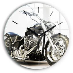 Ścienny Zegar szklany ozdobny Czarny motocykl fi30