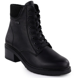 Skórzane wodoodporne botki damskie na klocku czarne Rieker