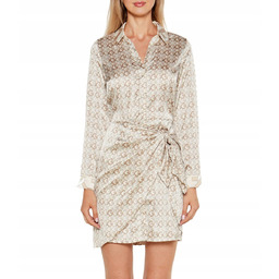 GUESS BEŻOWA SUKIENKA KOSZULOWA Z WIĄZANIEM I NADRUKIEM