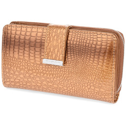 Złoty skórzany portfel damski lakierowany duży poziomy elegancki