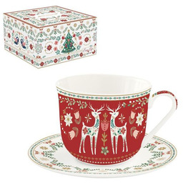 DUŻA PORCELANOWA FILIŻANKA ze SPODKIEM Christmas Folk -