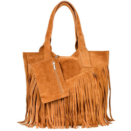 Shopperka boho skórzana VERA PELLE L83 camelowa