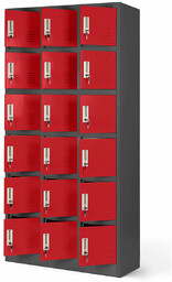 Szafka pracownicza skrytkowa antracytowo-czerwona: KAROL, 900 x 1850