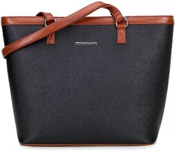 Damska shopperka z ekoskóry dwukolorowa czarno - brązowa