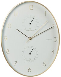 Zegar ścienny biały złoty z termometrem higrometrem 27x34,5