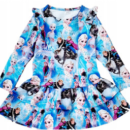 Sukienka 134 Niebieska Z Falbankami Elsa I Anna