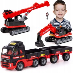 Zestaw Samochód Volvo Z Koparka I Dźwig Gąsienicac