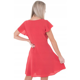 PEPE JEANS CZERWONA ROZKLOSZOWANA SUKIENKA Z DEKOLTEM SEREK