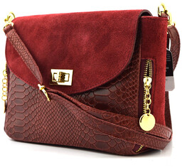 Włoska Torebka Skórzana listonoszka skóra węża ecru T96