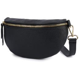 Damska Skórzana Włoska Saszetka Nerka Na Pasek Czarna