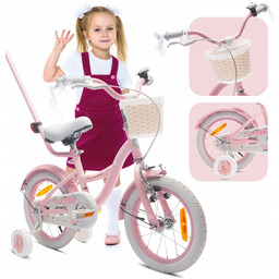 Rower 14 cali dla dziewczynki dziecięcy Pchacz Koszyk