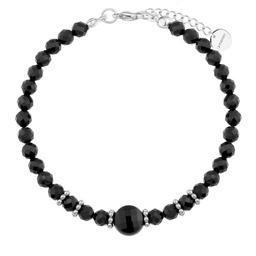 Damska bransoletka z czarnymi kulkami i monetą